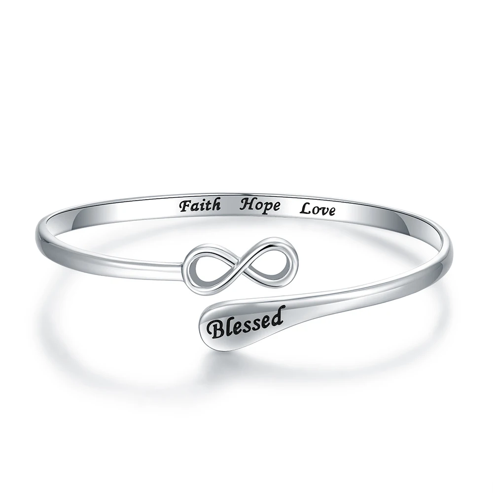 

Sterling Silver Infinity Blessed Inspirational Bangle Bracelet Christian Encouragement Jewelry for Women Sister Girlfriend Gift