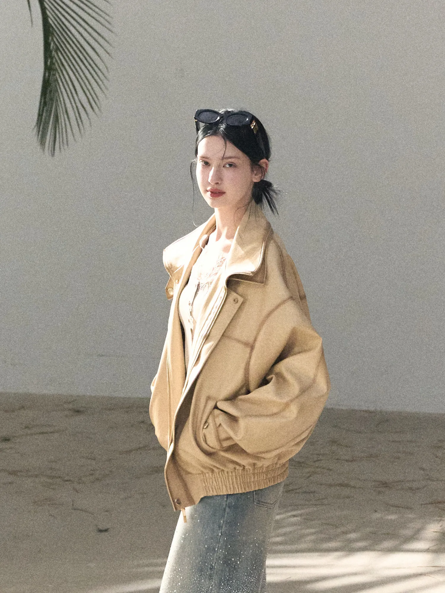 OAKMOO Giacca in Pelle da Donna Primaverile, Modello Miation Heavy Work, Vestibilità Ampia, Lunghezza Media, con Doppio Colletto e Cerniera