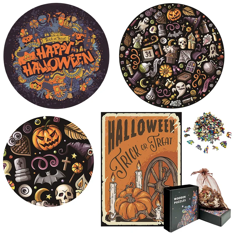 

circular Halloween iq puzzles wood jigsaw puzzle Kids puzzle game wooden puzzles for adults Halloween Family interaction gifts.