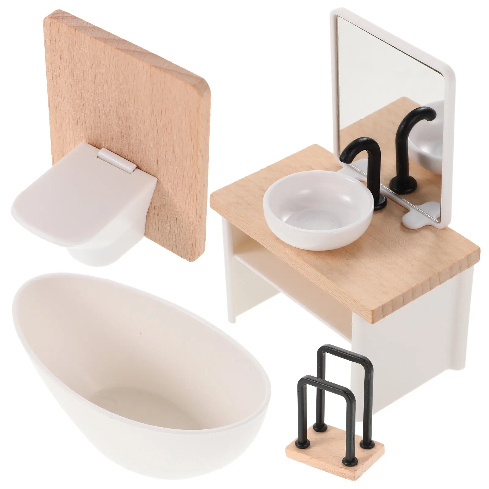 

1Set 1:12 Scale Miniature Dollhouse Bathroom Furniture Complete Set Sink Cabinet Bathtub Toilet Accessories 1:12 Miniature Sink