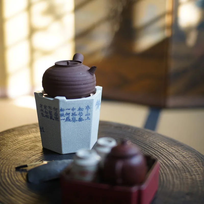 Set da tè in ceramica con forno esagonale, fornello a carbone per la preparazione del tè, base per stufa ad alcool, teiera, fornello a carbone bollente con acqua