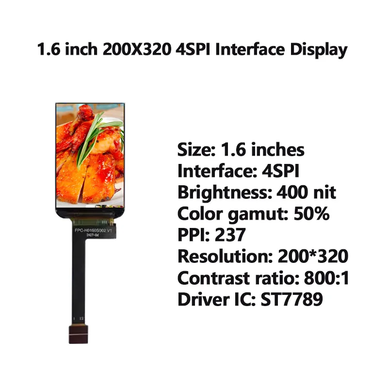 

1,6-дюймовый прямоугольный дисплей 200x320 с интерфейсом 4SPI, полноугольный ЖК-экран