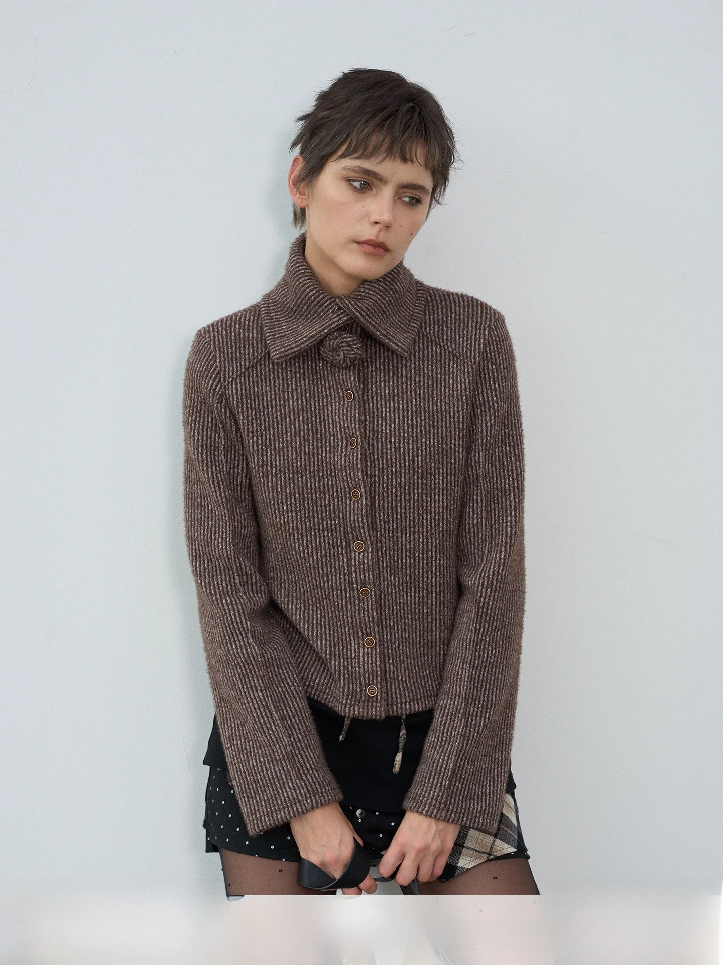 

Rose Pattern Handmade Knitted Velvet Feel Outerwear Vintage Sweater Women's Autumn Sle Billconch ort Coat Stand Fit