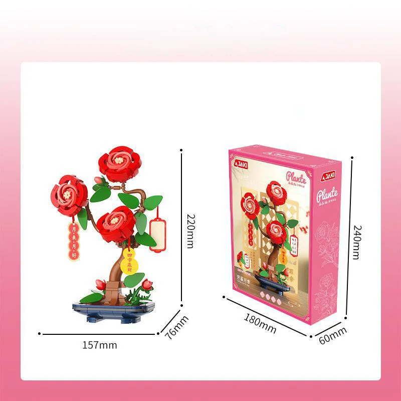 JAKI Plant Diary series potted rose bonsai Daffodil simulation art flower home model decoration girl building blocks flower toys