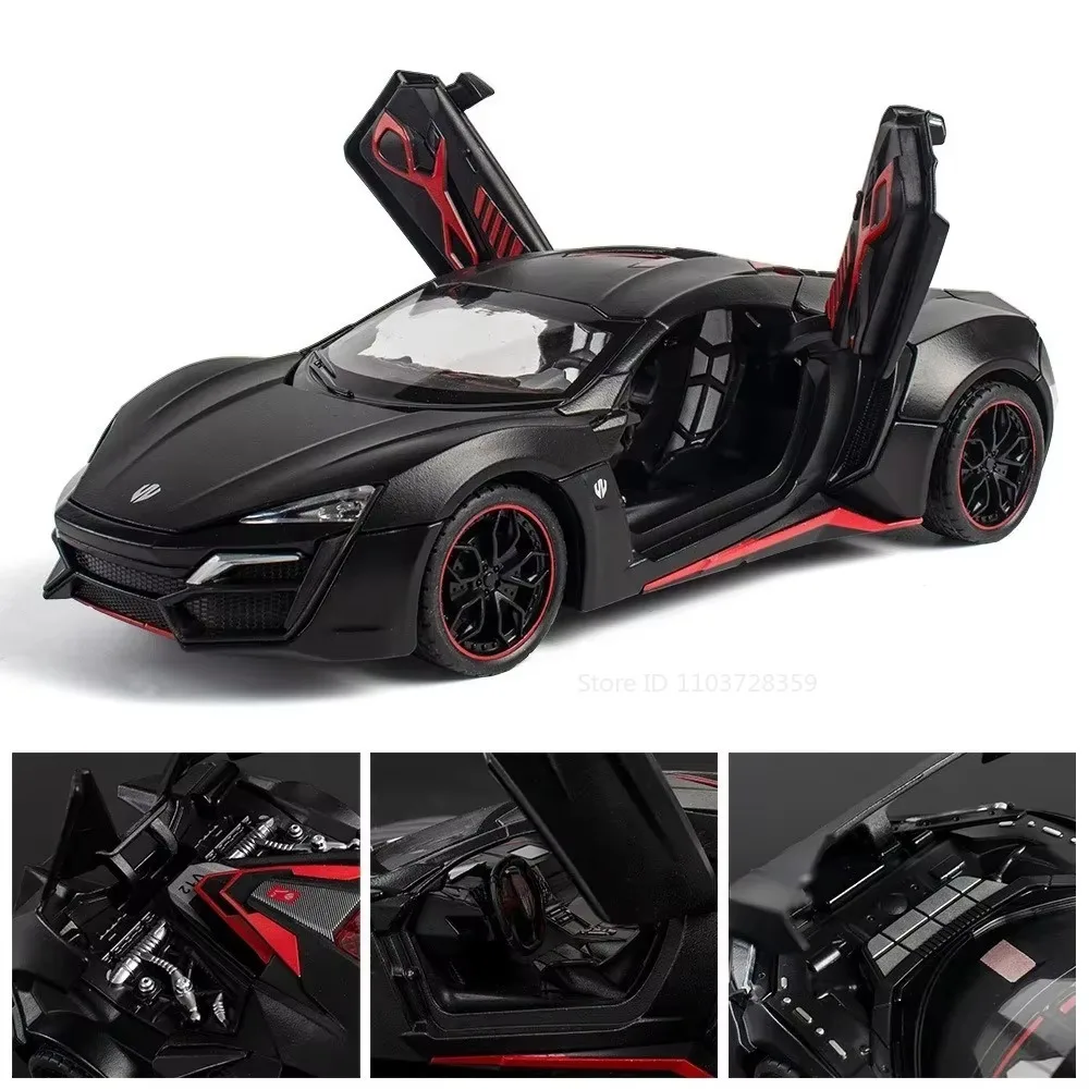 1:24 Lykan Sportwagen Model Speelgoed Legering Diecast Charger Modellen Geluid Licht Deuren Geopend Trek Ornament Voertuigen voor Kinderen Gift