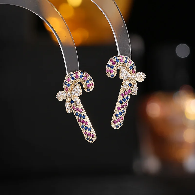 Bilincolor Zircon Inlaid Bow Knot Walking Stick Earrings