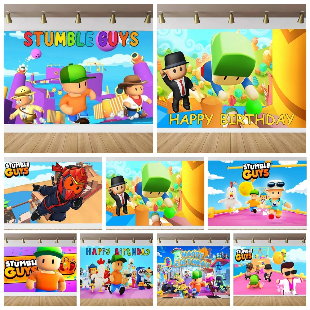 

Stumble Guys Birthday Party Backdrop Photo Booth Background Kids Baby Shower Decoration Banner Gift Supplies Custom Props