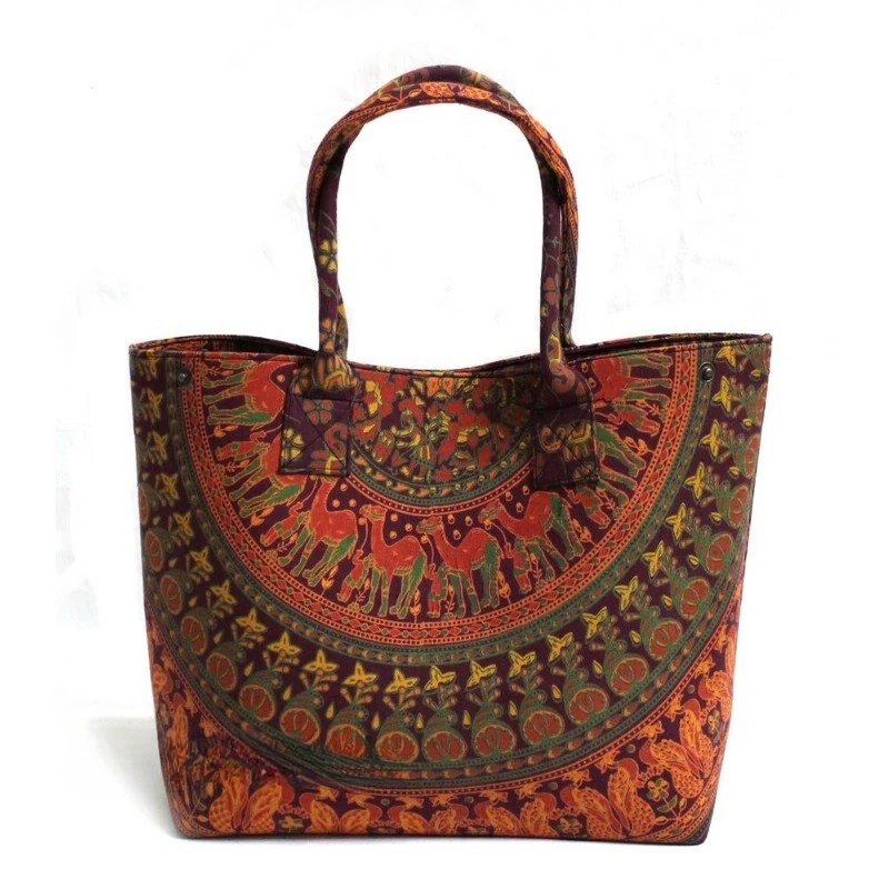 Multi Camel Mandala Women's Shopping Cotton Handbag Indian Handmade Tote Bag