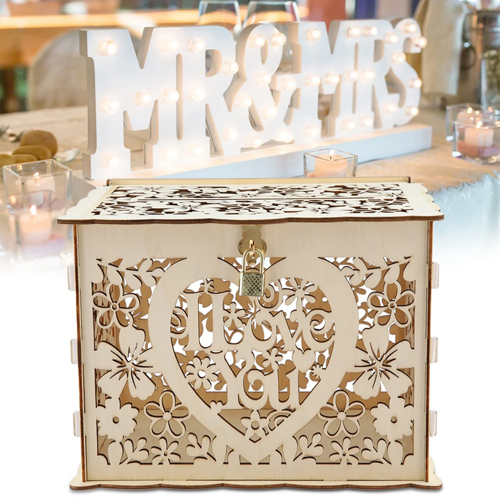 Cajas de tarjetas de boda Vintage, caja de madera DIY para pareja, ciervo, pájaro, patrón de flores, rejilla de invitación, regalo, tarjeta de visita, decoración de boda