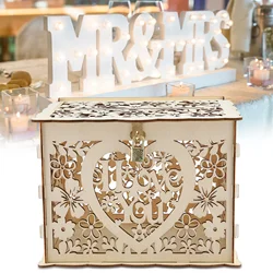 Vintage Wedding Card Boxes Wooden Box DIY Couple Deer Bird Flower Pattern Grid Invitation Gift Business Card Wedding Decoration