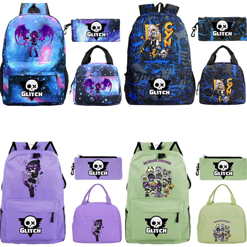 

Murder Drones Children Backpack Students Boys Girls School Bags 3pcs Set Large Capacity Lightweight Backpack Travel Bag Mochila