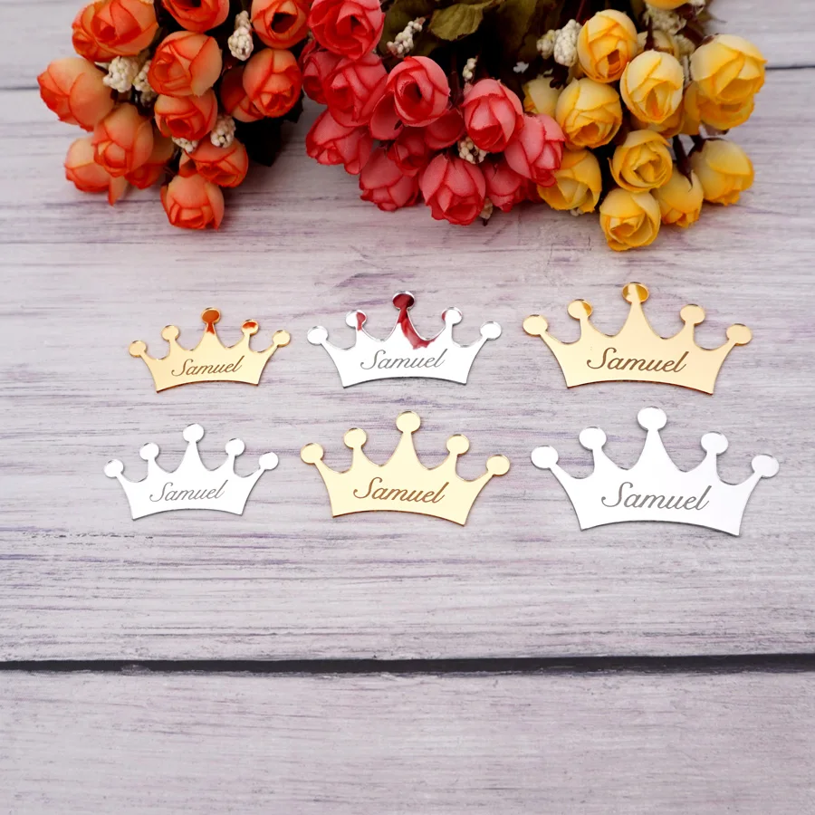 

Personalized Acrylic Mirror Crown Custom Name Engagement Wedding Party Gift Cake Decor Favors Birthday Sticker