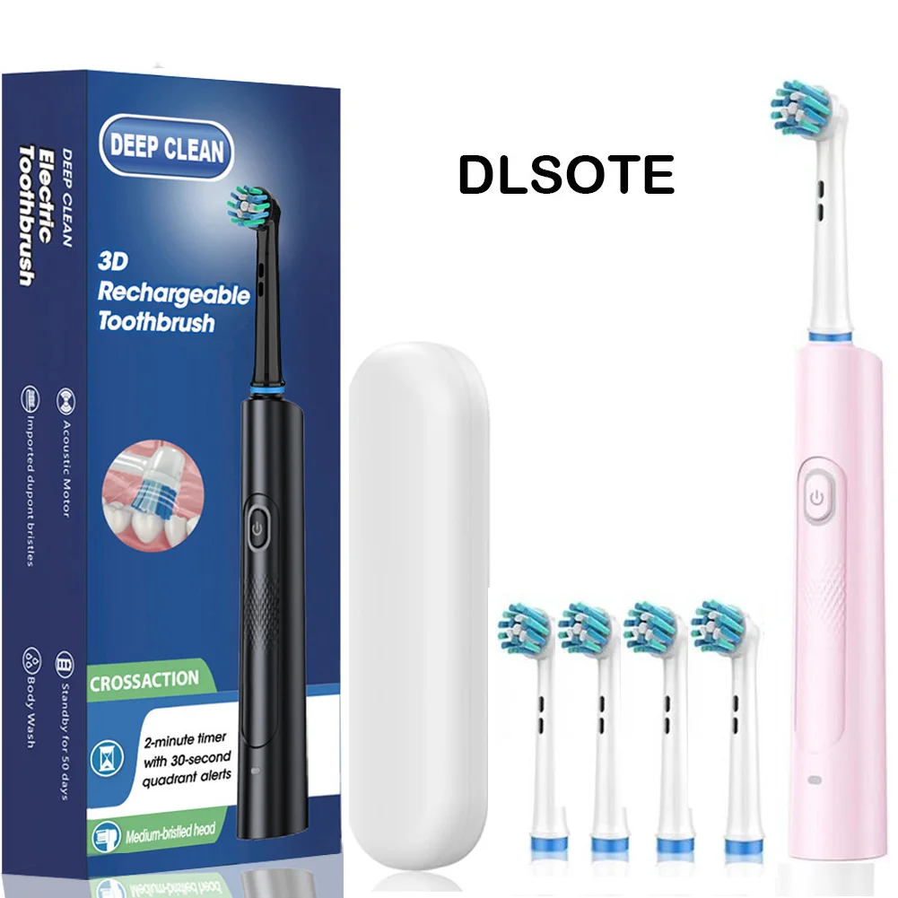 Rotating Electric Toothbrush Pink for Adults with 4 Brush Heads Deep Clean with Rechargeable Power and 2 Min Smart Timer