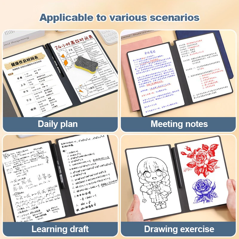 A5 Reusable Whiteboard Notebook Set With Whiteboard Pen Erasing Cloth Leather Memo Book Pad Weekly Planner Portable Notebooks