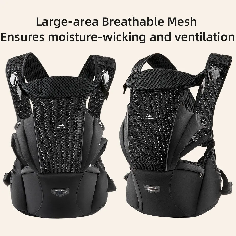 Sunveno Geïntegreerde Veilige Draagzak Moeiteloos Comfortabel Draagzak Mesh Ademend 4-24 Maanden Handsfree Ergonomisch Zwart