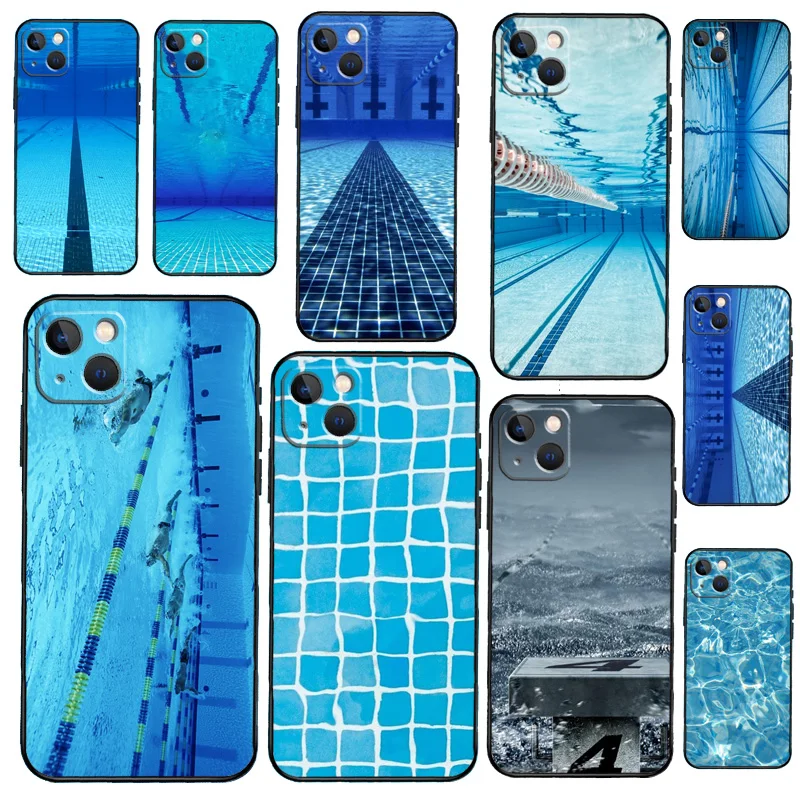 Swimming Pool Water Phone Case For iPhone 13 12 11 14 Pro Max Mini X XR XS Max 6S 7 8 Plus Shockproof Soft Case