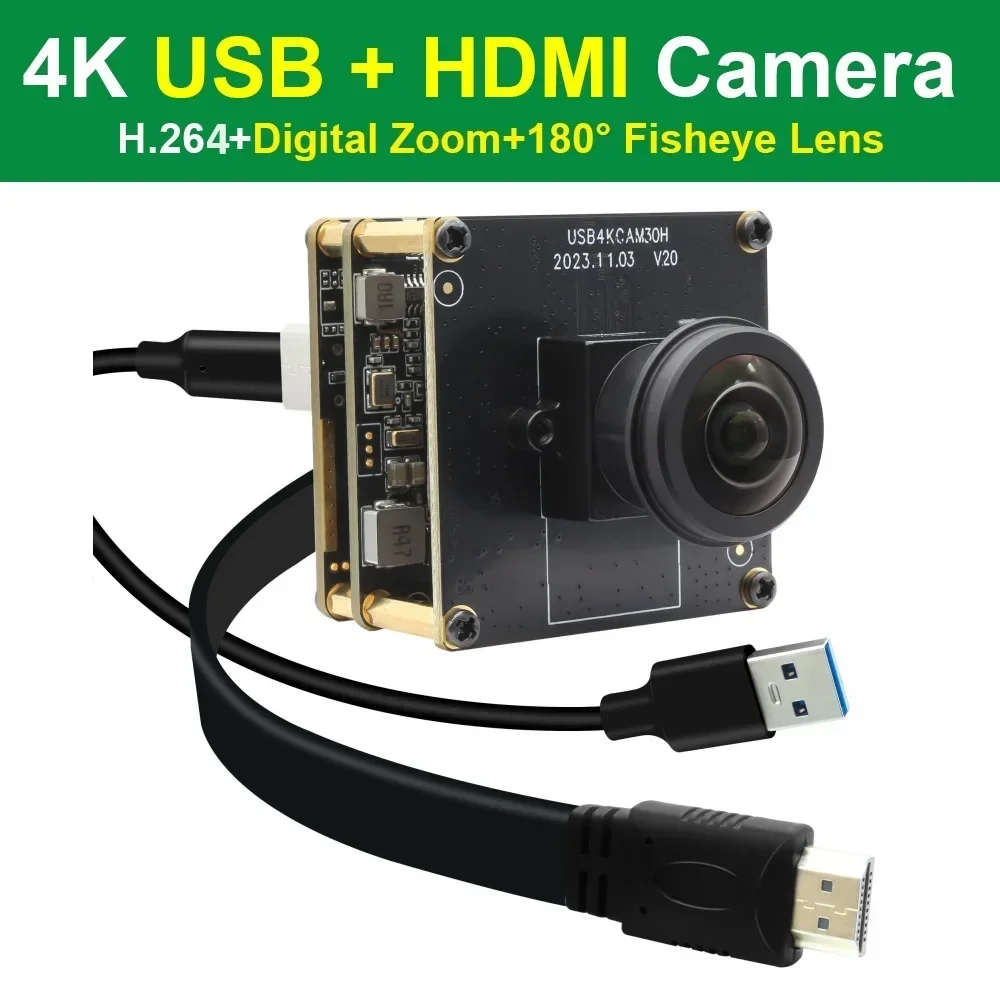 

Камера ELP 4K USB3.0 2025, 60 кадров в секунду, объектив «рыбий глаз», 180 градусов IMX415, цифровая веб-камера 4K, мини-камера для защиты безопасности, ПК, ноутбука