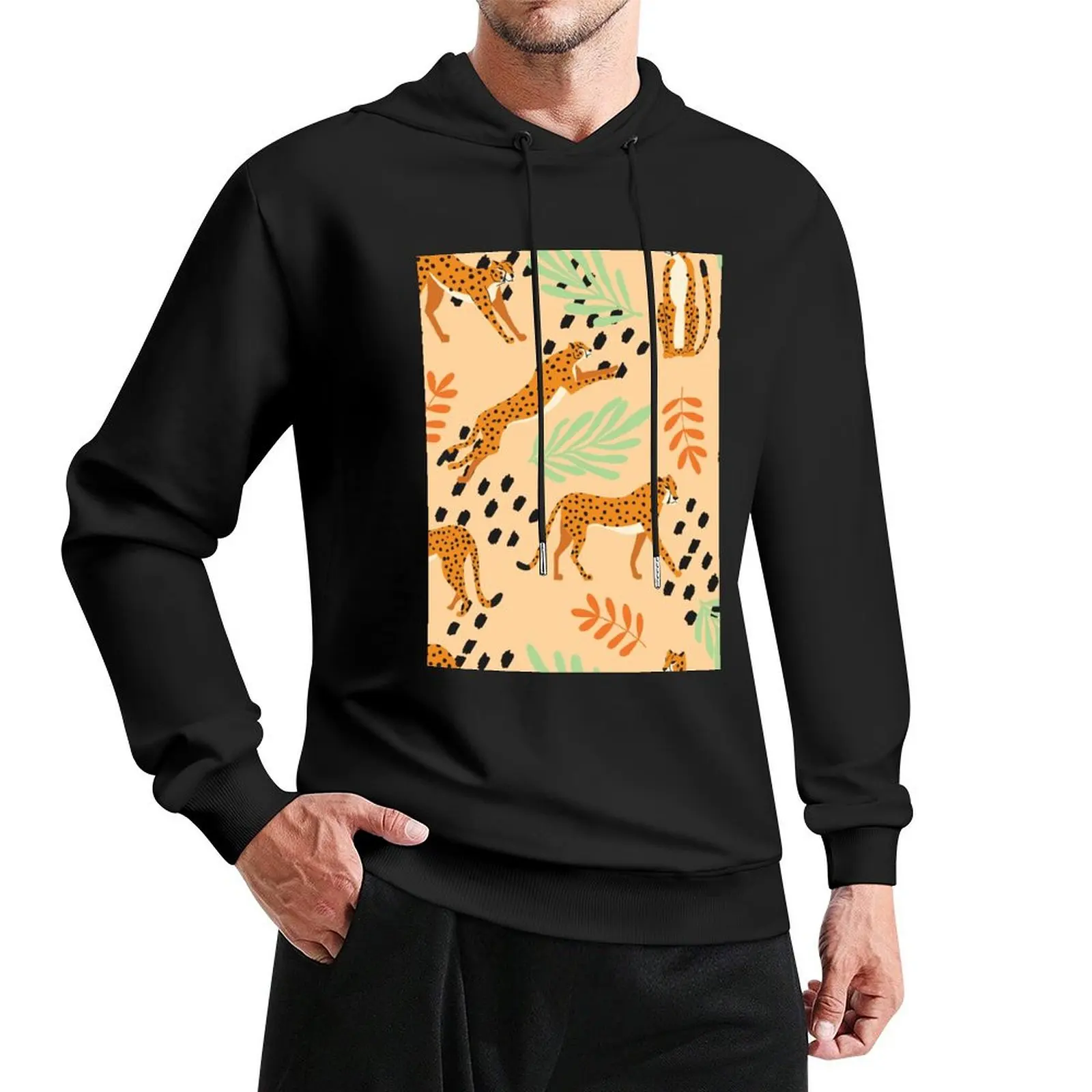 

Cheetahs pattern beige Pullover Hoodie men clothing korean clothes clothes for men new in hoodies