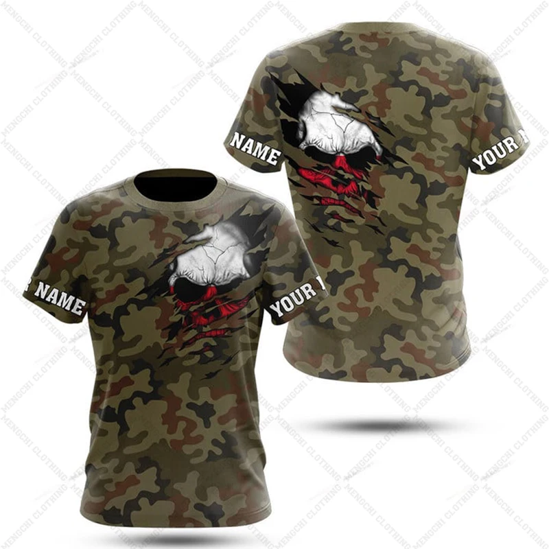 Poland Camouflage Skull Custom Name Tees Summer Outdoor Streetwear Men's Fashion Jersey Loose Oversized Sportswear T-shirts