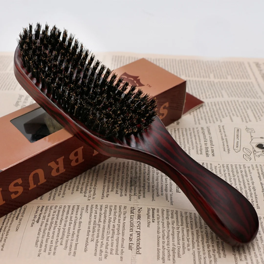 Walnut Boar Bristle Men Beard Brush Wood Handle Moustache Cleaning Brush Hairdressing Anti Static Barber Hair Styling Comb