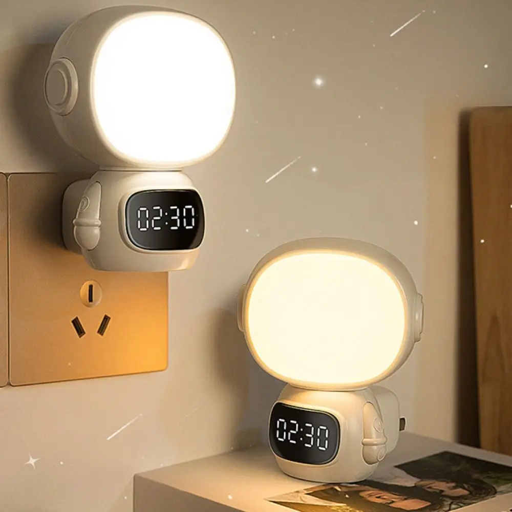

Warm Light Astronaut Clock Night Light USB Rechargeable Child-Friendly Design Bedside Lamp Eye-Care Light 3-in-1