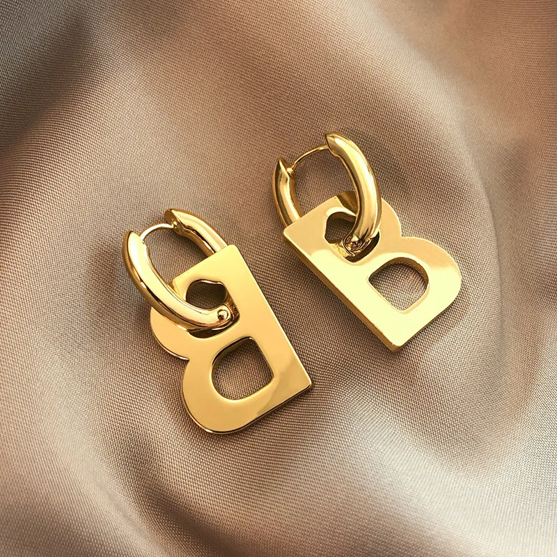 European and American Letter B Earrings Temperament Fashion Stainless Steel Earrings for Women 2023 New Jewelry