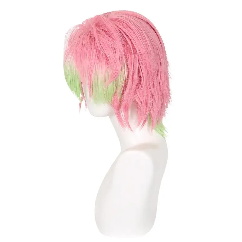 Demon Slayer Kanroji Mitsuri Anime Cosplay Wigs Pink Green Turn up Short Hair Halloween Christmas Heat Resistant Daily Use Wig