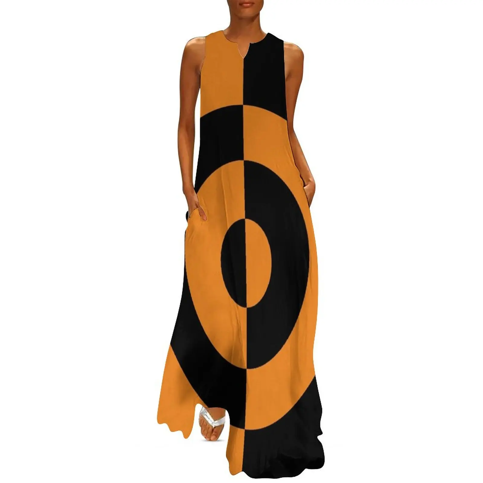 

60s Orange & Black Mod Target Long Dress party dresses woman Women's clothing Dress