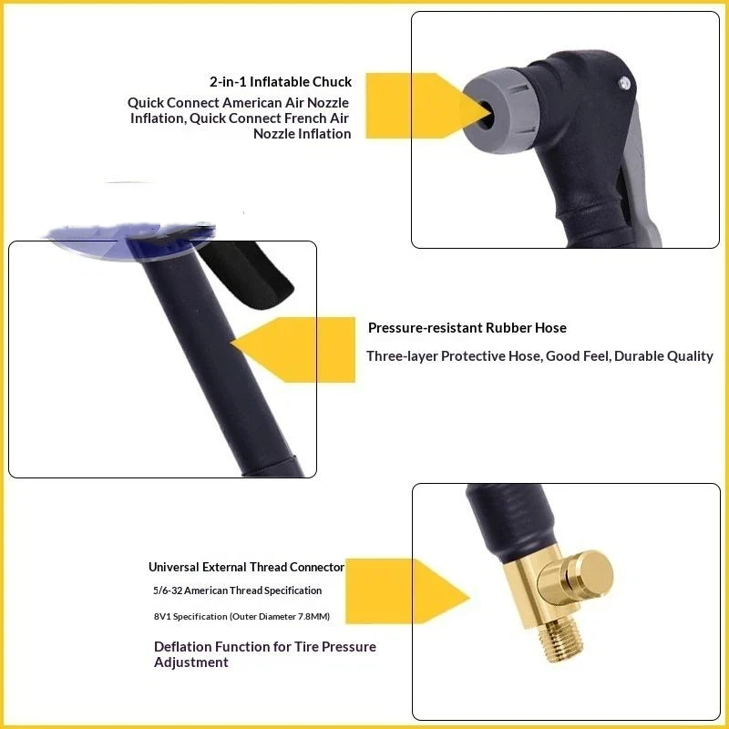 Car Tire Inflation Clamp Air Pump Extension Tube Adapter 2 In 1 Vehicle Tyres Repair Tool Can Deflate Hose Connector Accessories