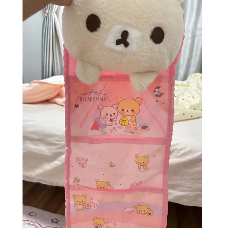 New Rilakkuma Plush Bear Large Capacity Wall Hanging Storage Bag, Dorm Door Back Organizer Pouch For Sundries & Accessories