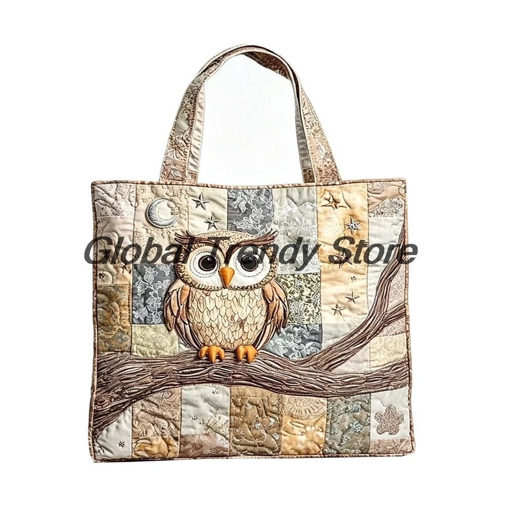 Animal Print Owl Quilted Tote Vintage Floral Shoulder Bag Women Casual Daily Handbag For Shopping