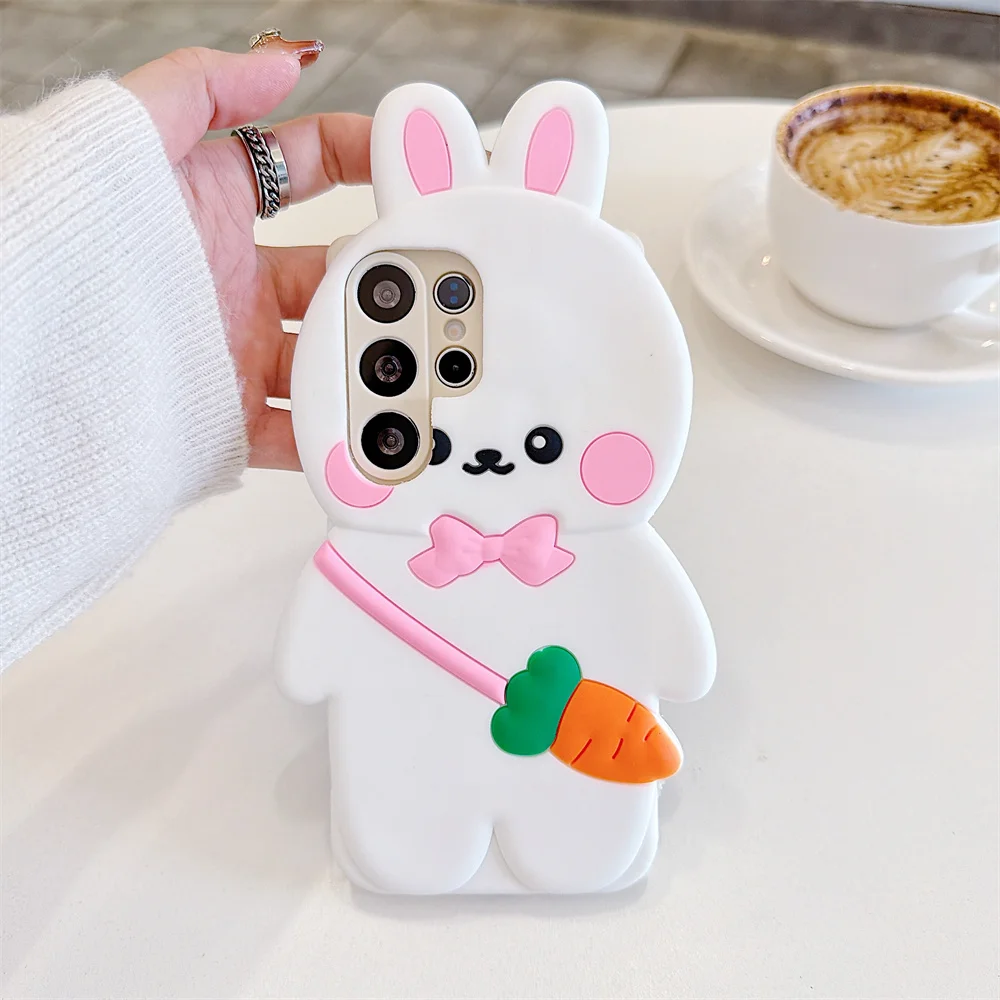 

S26 Ultra Sweet Cute 3D Bow Bunny Carrot Phone Case for SamSung Galaxy S25 S24 S23 A57 A56 Soft Silicone Rabbit Protect Cover