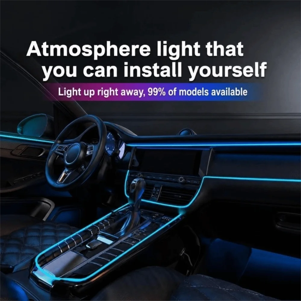 1Pc 12V Car Interior Decorative Lamp Flexible EL Light Strip Dashboard Console Neon Light With Cigarette Lighter Plug