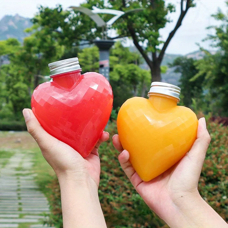 10pcs Internet Celebrity Disposable Milk Tea Cup Bottle 10.14oz Cute Juice Drink Bottle Heart-shaped Takeaway Commercial Bottle