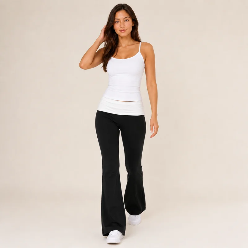 Women's Black Flare Leg Pants Stretch Slim Fit Bootcut Long Trousers Y2K Casual Streetwear Lounge Daily Bottoms