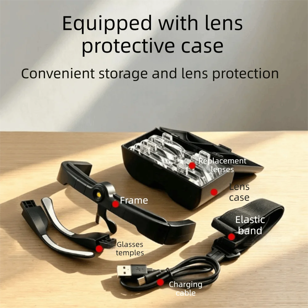 With Light LED Magnifying Glass USB Rechargeable Head Mounted USB Rechargeable Magnifier Hands Free Head-Mounted Magnifier