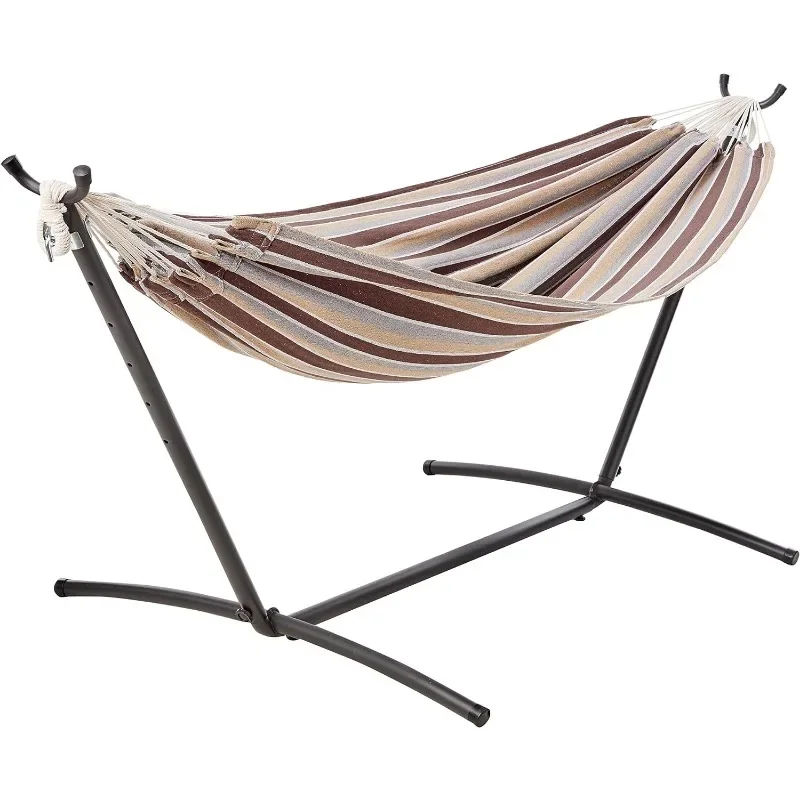 

450 Lb Capacity, Beige Stripe With LaceL # Double Hammock With 9-Foot Space Saving Steel Stand And Carrying Case,