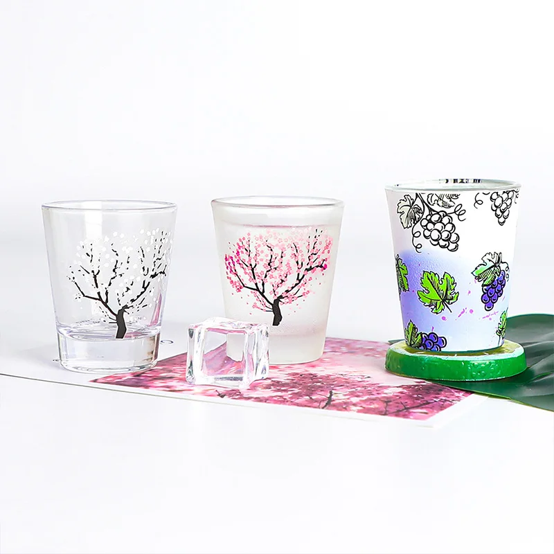 Exquisite  Mini Small 2oz Cold Color Changing Sakura Shot Glass Spirits Glass Cup for  Home Hotel and Party