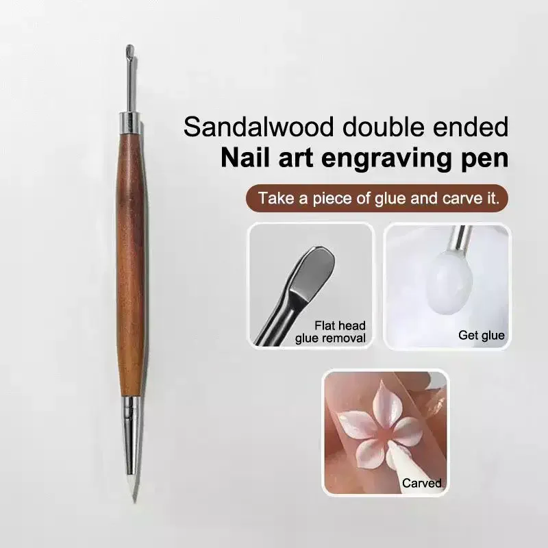 1PCS Double Headed Nail Art Brush Wood Silicone Pen Embossing Painting Mixing Pen DIY Manicure Tool Multifunctional
