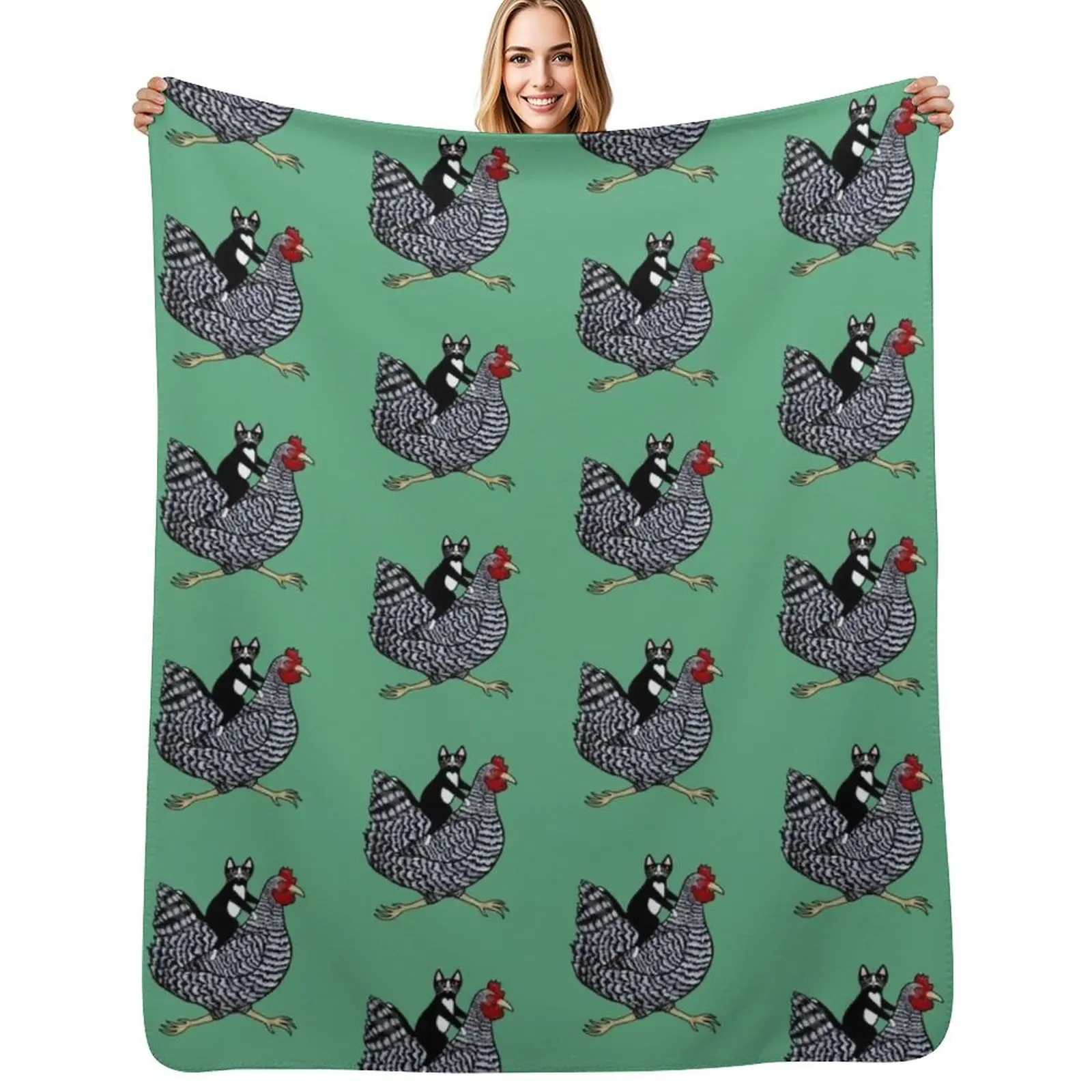 

Cat Riding a Chicken Throw Blanket for winter Soft Big funny gift For Baby Blankets