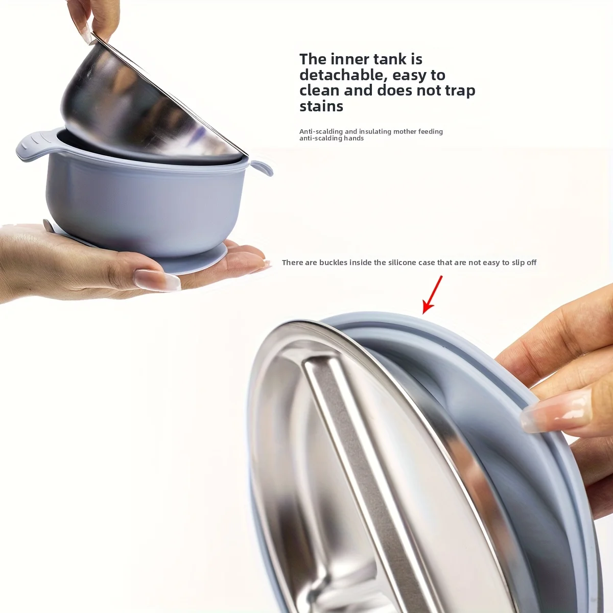 Kindergeschirrset aus Edelstahl und Silikon, hochtemperaturbeständig, leicht zu reinigen, Weihnachtsgeschenk