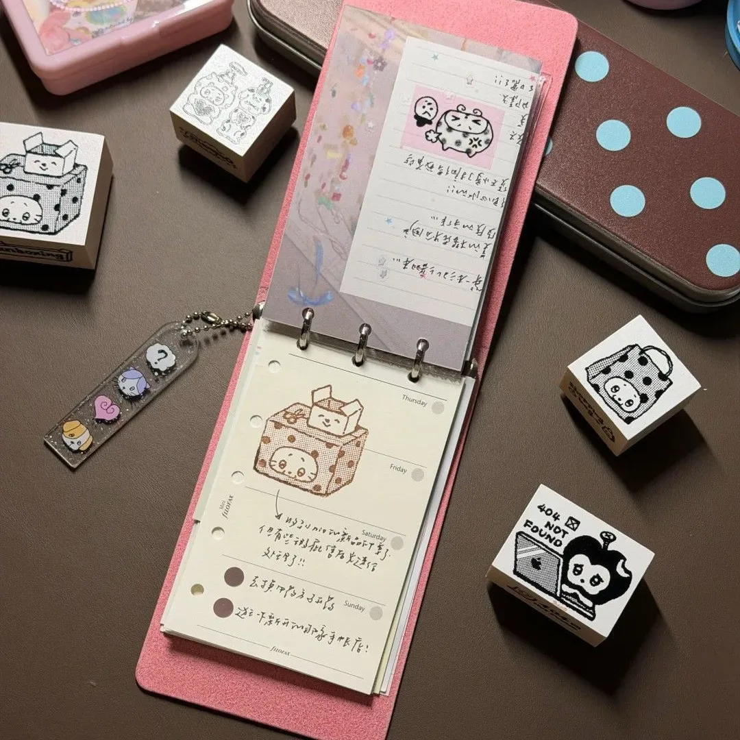 3 Holes Pink Flip-Up Pocket Notebook With Line Loose-leaf Pages Daily Logbook for Check-ins and Note-Taking Notebook