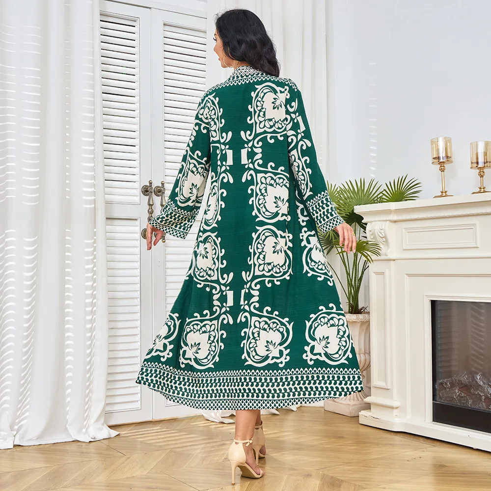 Robe Muslim Robe Women's Long Dress Printed Diamond Set Dubai Dress 2025 New Item Fashion Robe Dress Women Elegant Temperament