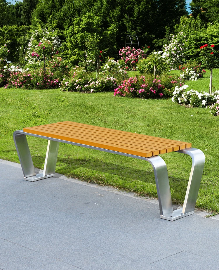 outdoor bench stainless steel park chair double rest bench plastic wood anti-corrosion solid wood leisure seat