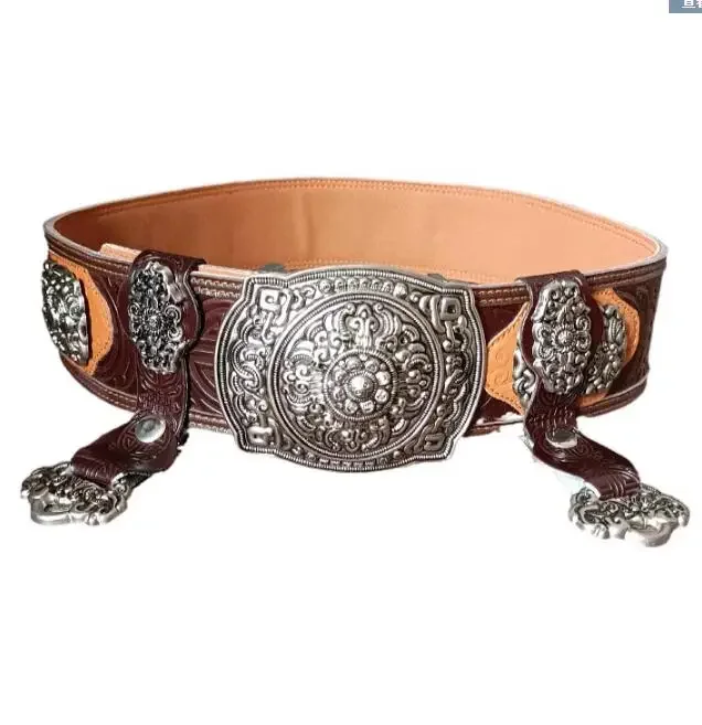 Mongolian Men's Belt Retro Pure Cowhide Belt Ethnic Style Dance Clothing Accessories