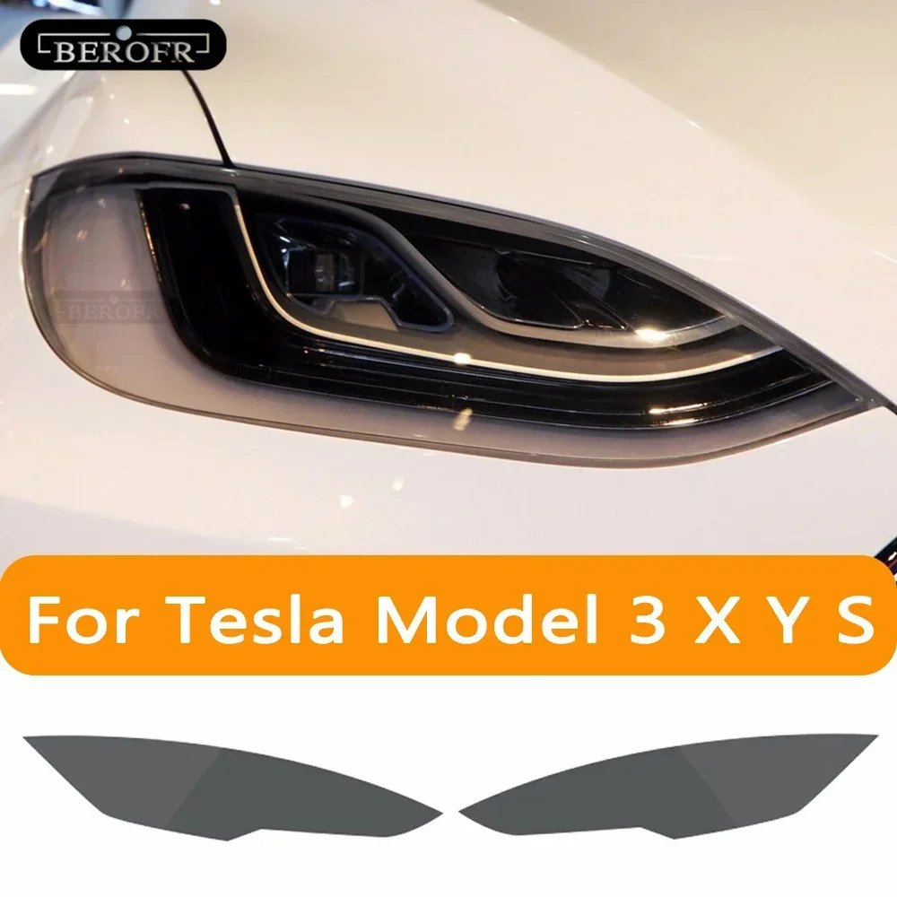 テスラ-モデル3-x-y-モデルs-車用ヘッドライト-ティント-スモークブラック-保護フロントライトフィルム-保護-透明tpuステッカー-2枚