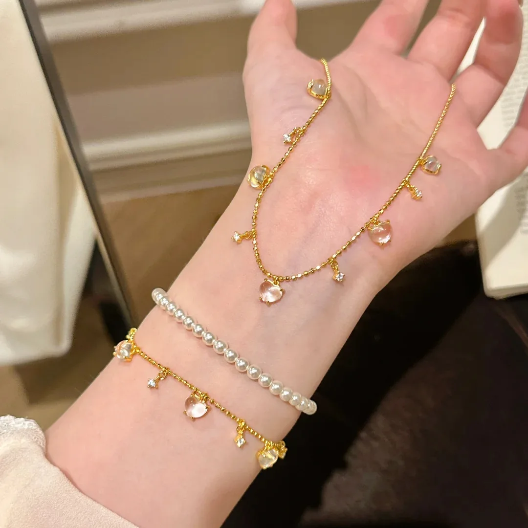 S925 Sterling Silver Necklace And Bracelet Set With Elegant Jade Bubble Tassel Bracelet Ideal For Women Who Love Icy Heart Style