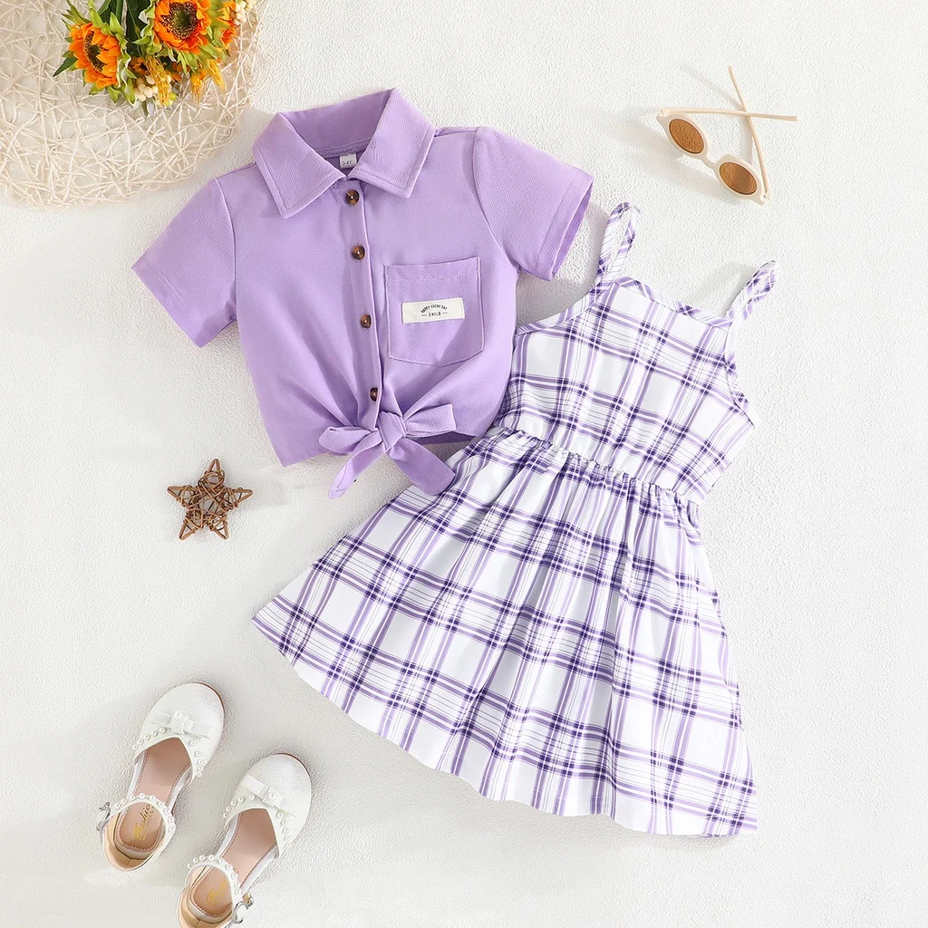 Clothing Set For Kid Girl 2-7 Years old Short Sleeve Blouse Top Striped Suspenders Skirt Princess Dresses Summer Outfit