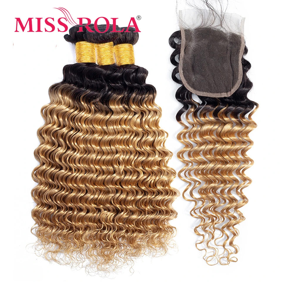 Verpassen Rola Haar Malaysia Tiefe Welle Menschliches Haar Webereien Mit 4x4 Spitze Schließung Blonde 99J Ombre Qualität Remy haar Bundles Verschlüsse – Detail 9