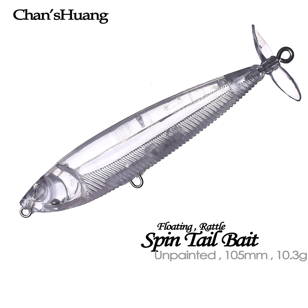 

Chan’sHuang 20PCS Unpainted Blanks Bait 10.5cm 10.3g Spin Tail Bait Rotating Tail Popper Topwater Artificial Fishing Lure